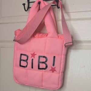 Bebe Pink Quilted Crossbody Tote Bag with Star Accents & Lining